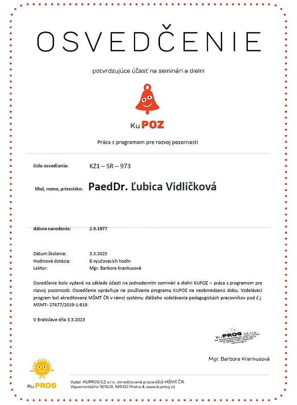 Osvedčenie KuPOZ