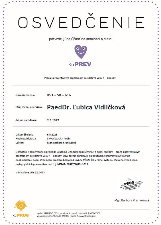 Osvedčenie KuPREV