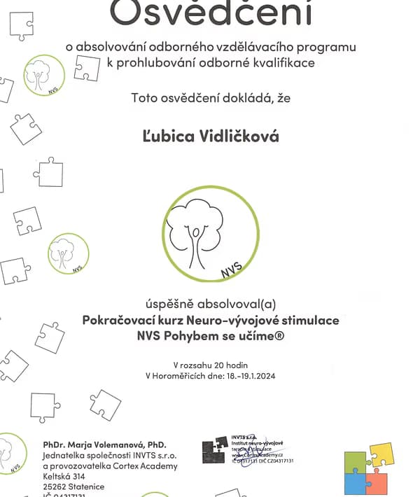 Certifikát Neuro-vývojovej stimulácie (NVS)