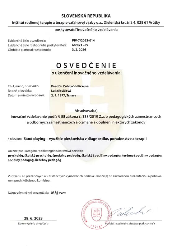 Osvedčenie o ukončení inovačného vzdelávania