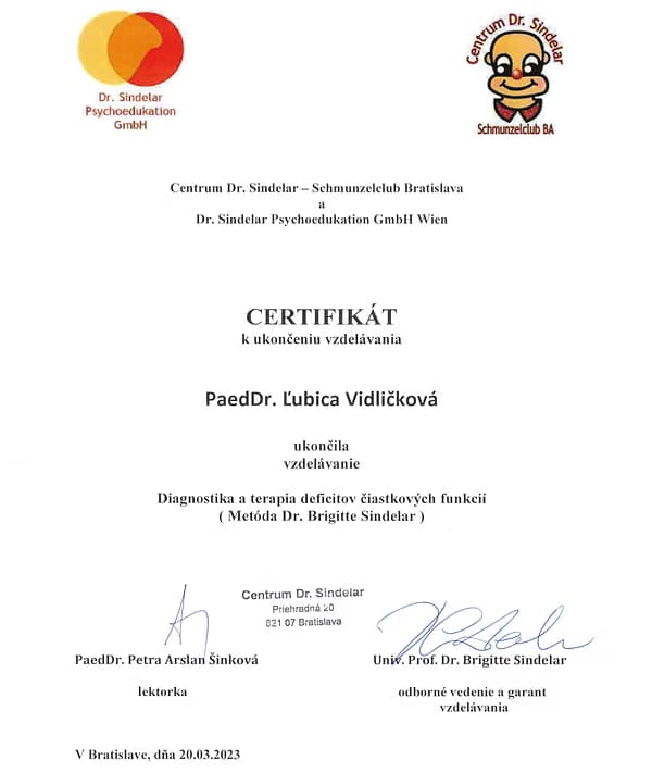 Certifikát Sindelarovej metodiky